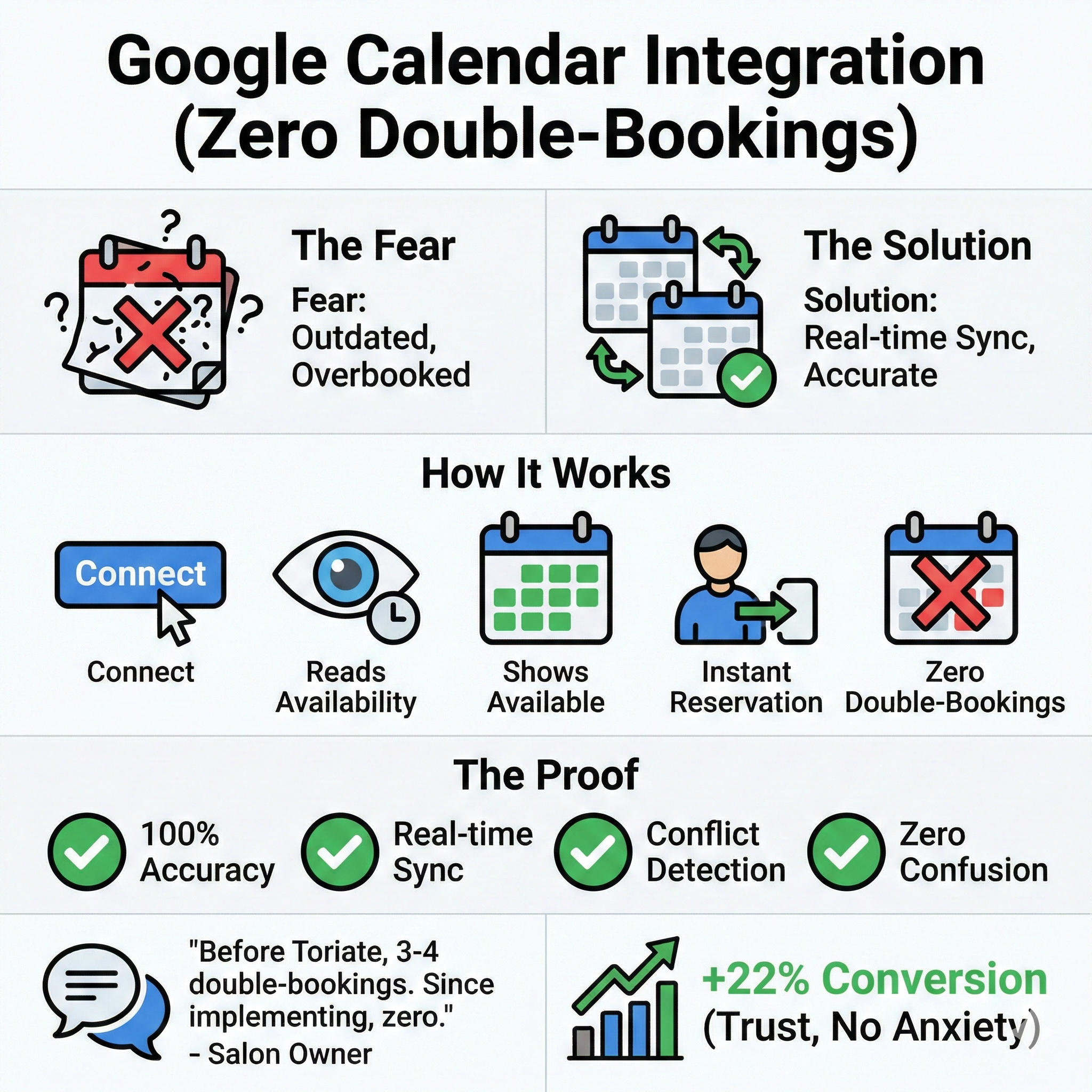 Google Calendar Integration (Zero Double-Bookings)